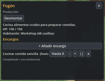 Fogón con encargo de comida sencilla hasta 12 y controles de cantidad.