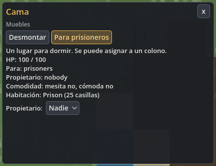 Cama con Para prisioneros activado en una habitación cerrada.