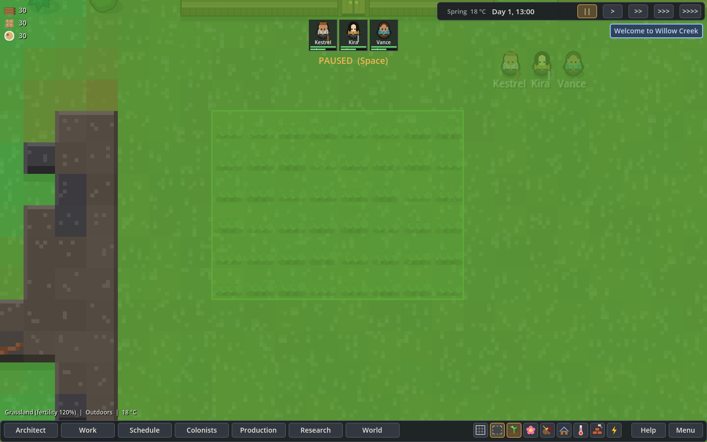 Fertility map view over the potato field and surrounding terrain.