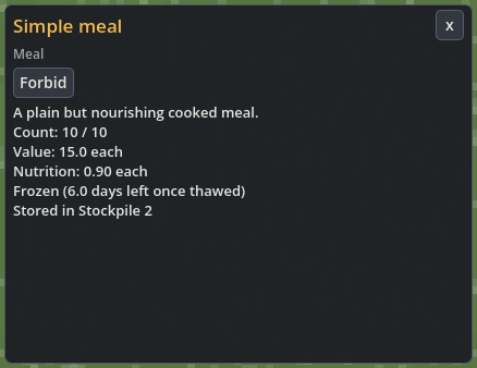 Stored simple meal reporting Frozen in its inspector.